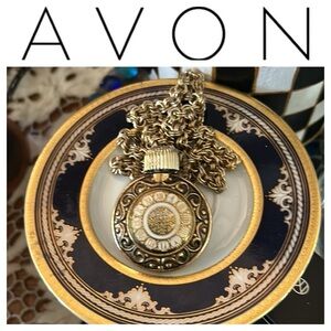 Vintage Pocket Watch Medallion Perfume Bottle Pendant NECKLACE by Avon